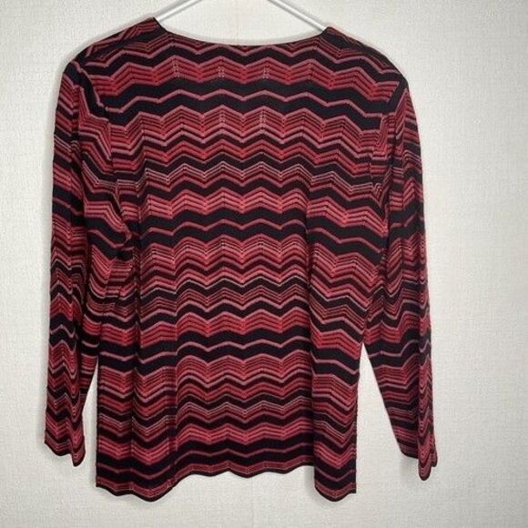 Misook Zig Zag Chevron Scalloped Hem Full Zip Cardigan Women Size Large Petite - Picture 8 of 9